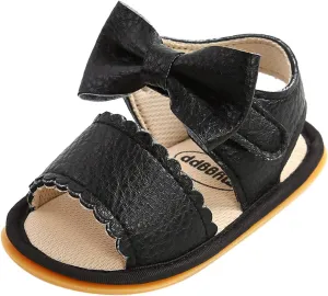 EnJoCho Baby Boys Girls Bow Sandals Soft Non-Slip Rubber Sole Summer Flat Walking Shoes Newborn Outdoor Slippers Shoes (Black-07#E, 12-12m)