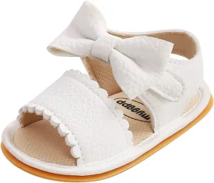 EnJoCho Baby Boys Girls Bow Sandals Soft Non-Slip Rubber Sole Summer Flat Walking Shoes Newborn Outdoor Slippers Shoes (White-07#E, 13-18m)