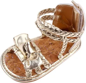 EnJoCho Baby Girls Bow Sandals Soft Non-Slip Rubber Sole Toddler Summer Flat Walking Shoes Beach Shoes First Walker (Gold-07#A, 12-18 Months)