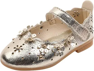 EnJoCho Girls Sandal Shoes Flower Shoes Hollow Flower Shoes Sandals Soft Sole Princess Sandals Baby Shoes 1-11 Years (Gold, 15 Months)