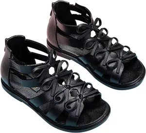 EnJoCho Kids Tennis Shoes Toddler Little Girls Bowknot Princress Sandals Soft Sole Non Slip First Walkers Beach Shoes (Black, 6 Years)