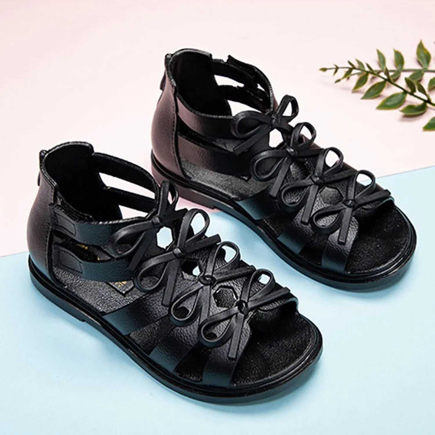 EnJoCho Kids Tennis Shoes Toddler Little Girls Bowknot Princress Sandals Soft Sole Non Slip First Walkers Beach Shoes (Black, 6 Years)