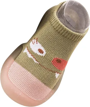EnJoCho Newborn Baby Boys Girls Warm Socks Shoes Cartoon Cute Warm Anti-Slip Soft Sole Knit Slipper Prewalkers (Pink-07#A, 12-18 Months)