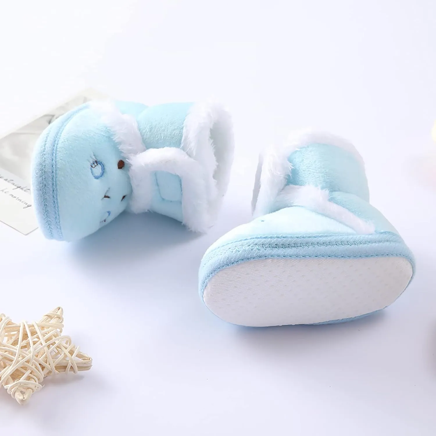 EnJoCho Newborn Boots Unisex Baby Girls Boys Winter Warm Boots Soft Sole Anti-Slip Infant Toddler Snow Prewalker Shoes (Blue-03#A, 6-9Months)