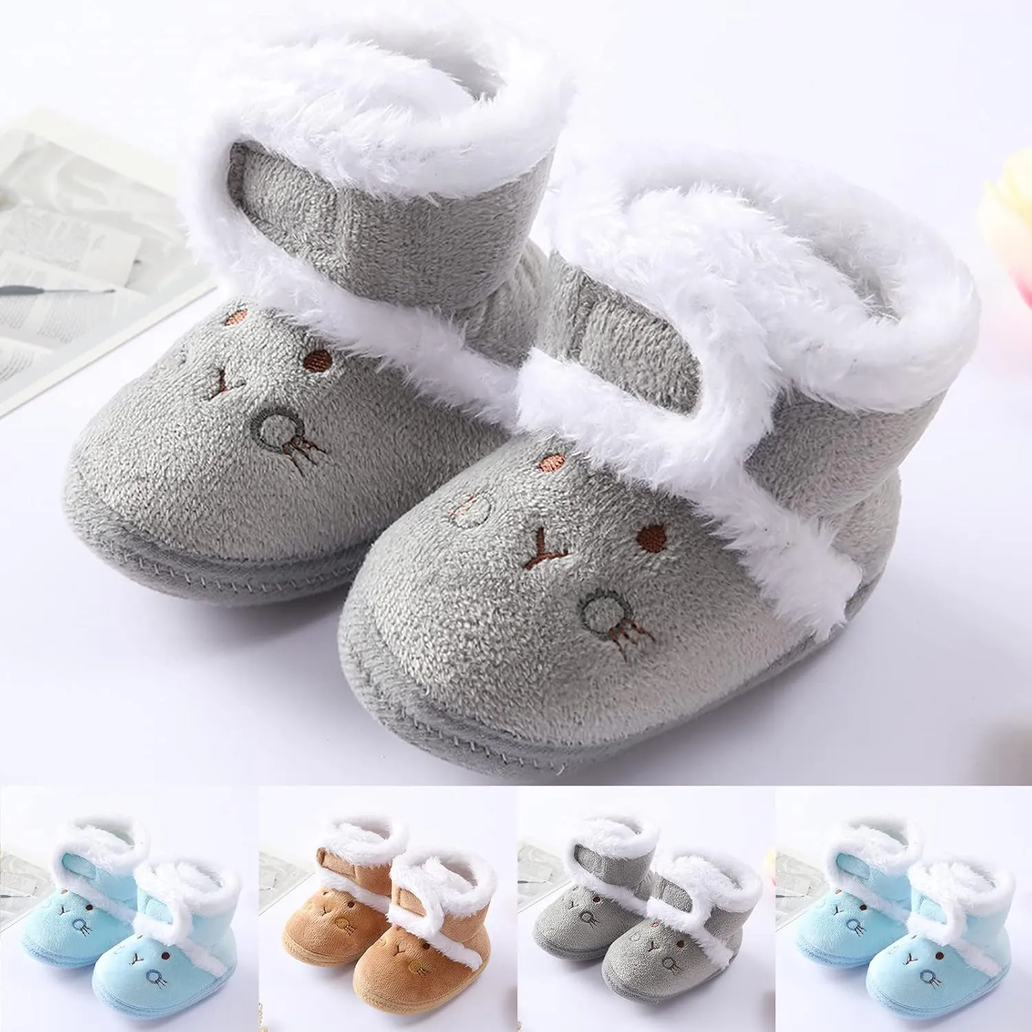 EnJoCho Newborn Boots Unisex Baby Girls Boys Winter Warm Boots Soft Sole Anti-Slip Infant Toddler Snow Prewalker Shoes (Blue-03#A, 6-9Months)