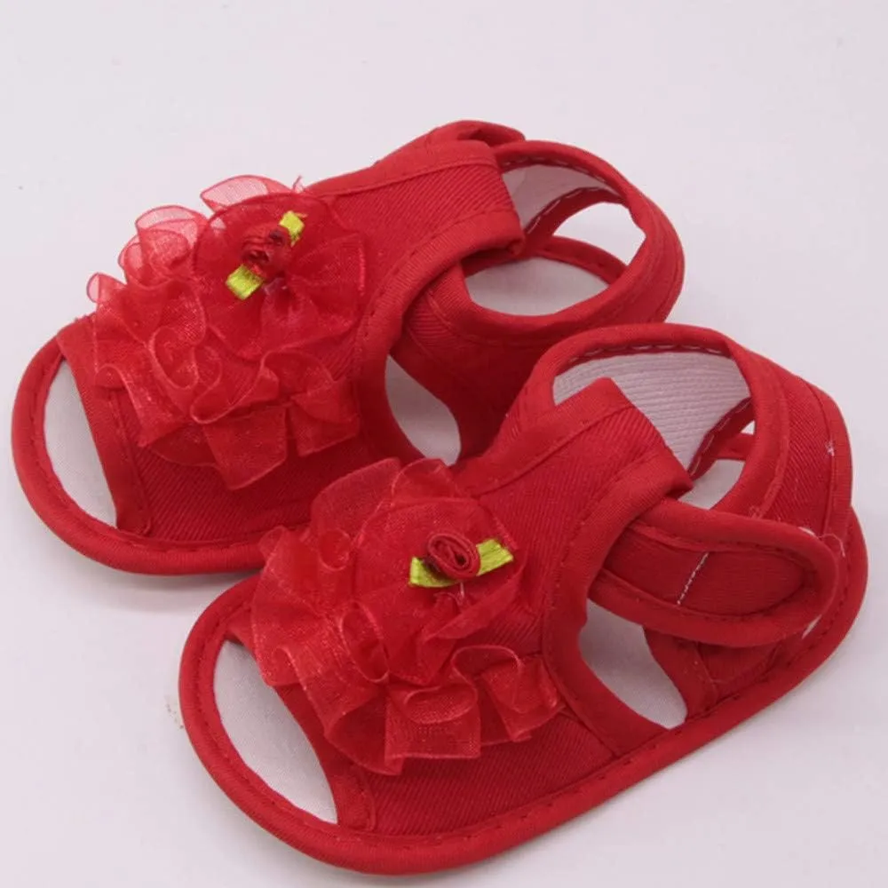 EnJoCho Newborn Infant Baby Girls Crib Shoes Soft Sole Anti-Slip Sneakers Flower Open Toe Shoes Summer Sandals (Red-07#, 0-6M)