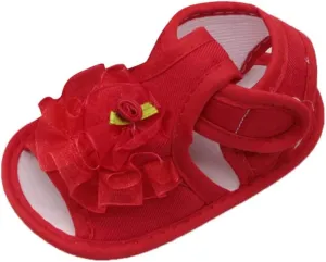 EnJoCho Newborn Infant Baby Girls Crib Shoes Soft Sole Anti-Slip Sneakers Flower Open Toe Shoes Summer Sandals (Red-07#, 0-6M)
