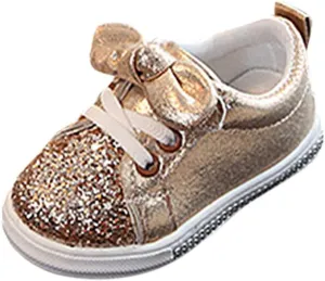 EnJoCho Toddler Sneaker Baby Boys Girls Canvas Anti-Slip Bowknot Crystal Shoes Toddler Lace Up Sneakers Soft Sole,12M-6Years
