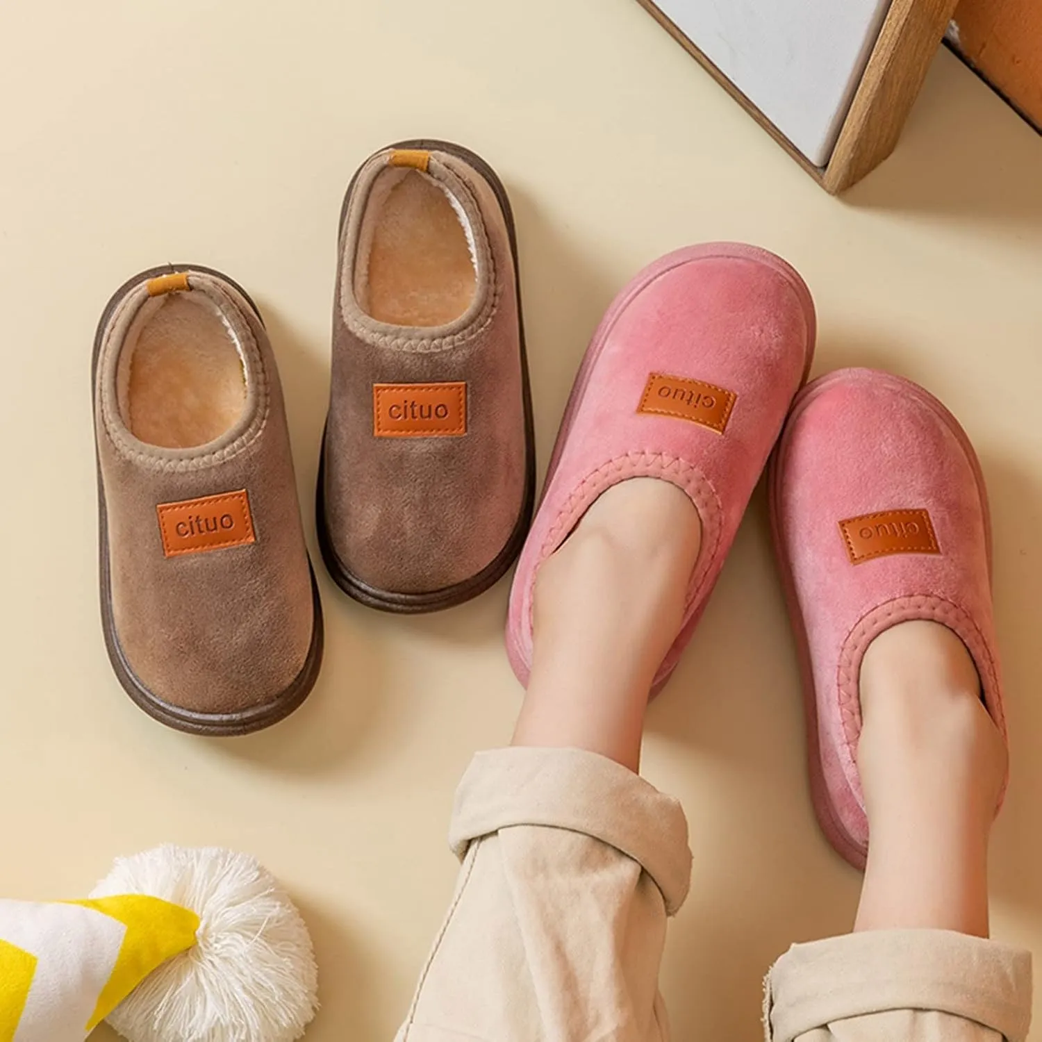 Fleece Shoes Baby Childrens Girl Cotton Shoes Solid Color Fashion Soft Sole Winter Warm Indoor Non Slip Cotton Shoes Lace up Sandals Baby Girl