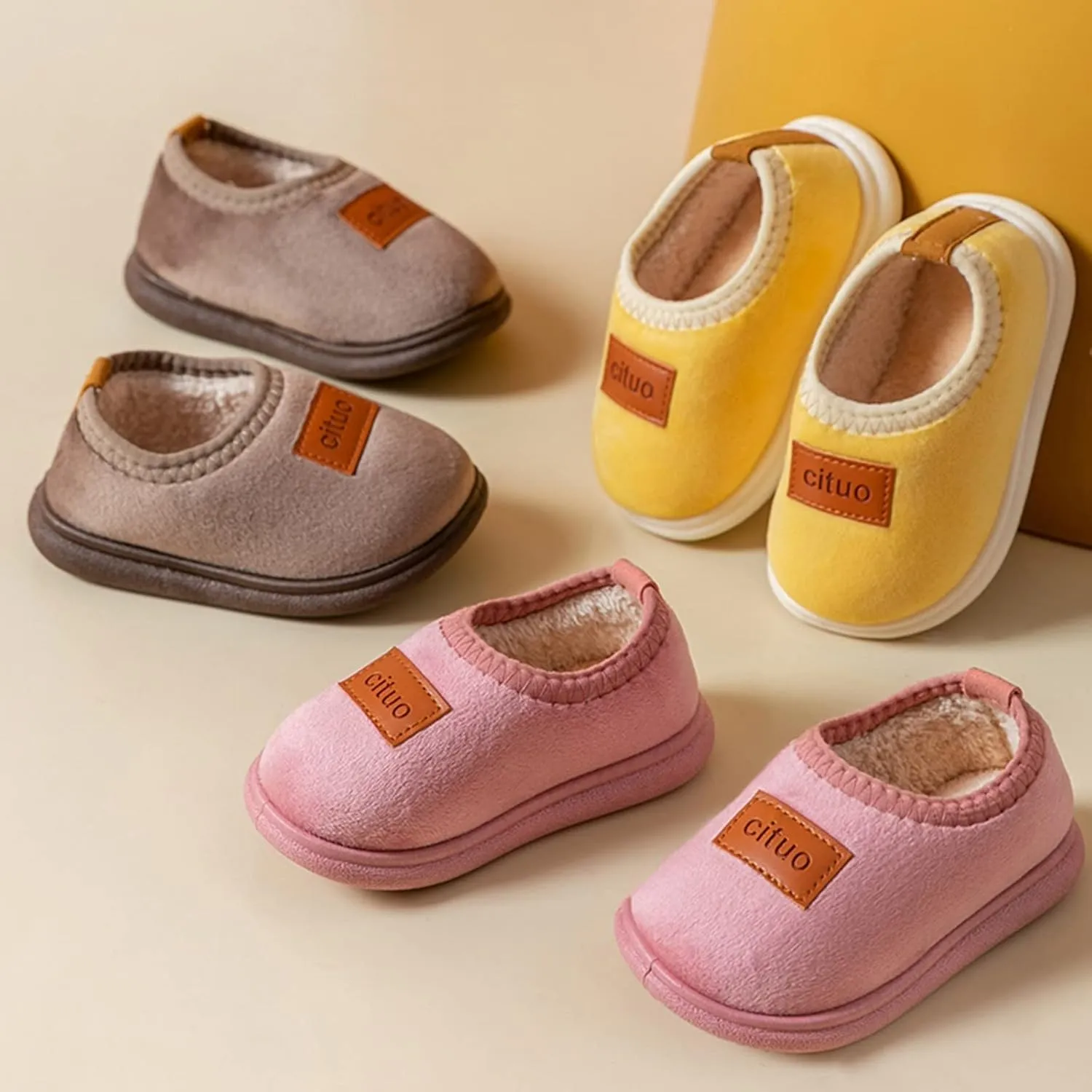 Fleece Shoes Baby Childrens Girl Cotton Shoes Solid Color Fashion Soft Sole Winter Warm Indoor Non Slip Cotton Shoes Lace up Sandals Baby Girl
