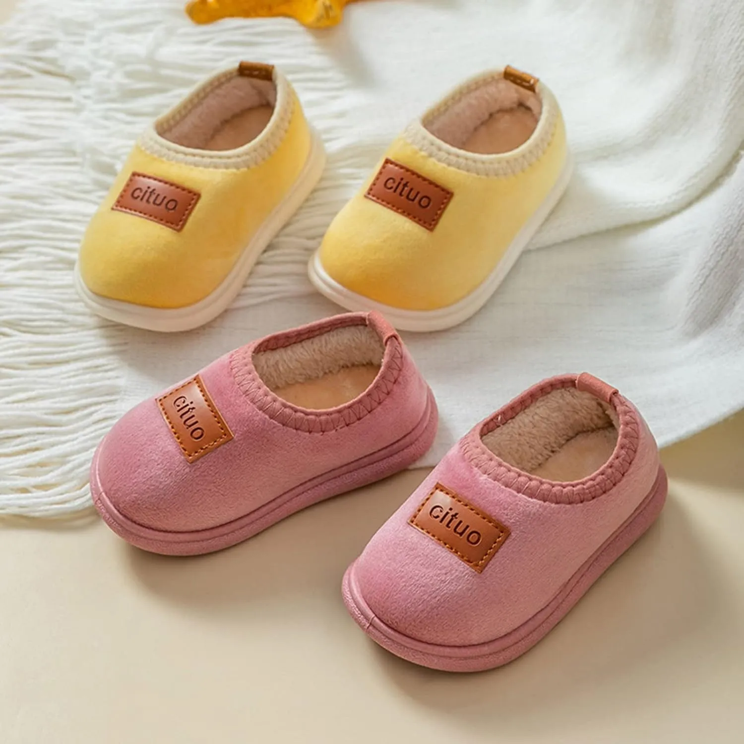 Fleece Shoes Baby Childrens Girl Cotton Shoes Solid Color Fashion Soft Sole Winter Warm Indoor Non Slip Cotton Shoes Lace up Sandals Baby Girl