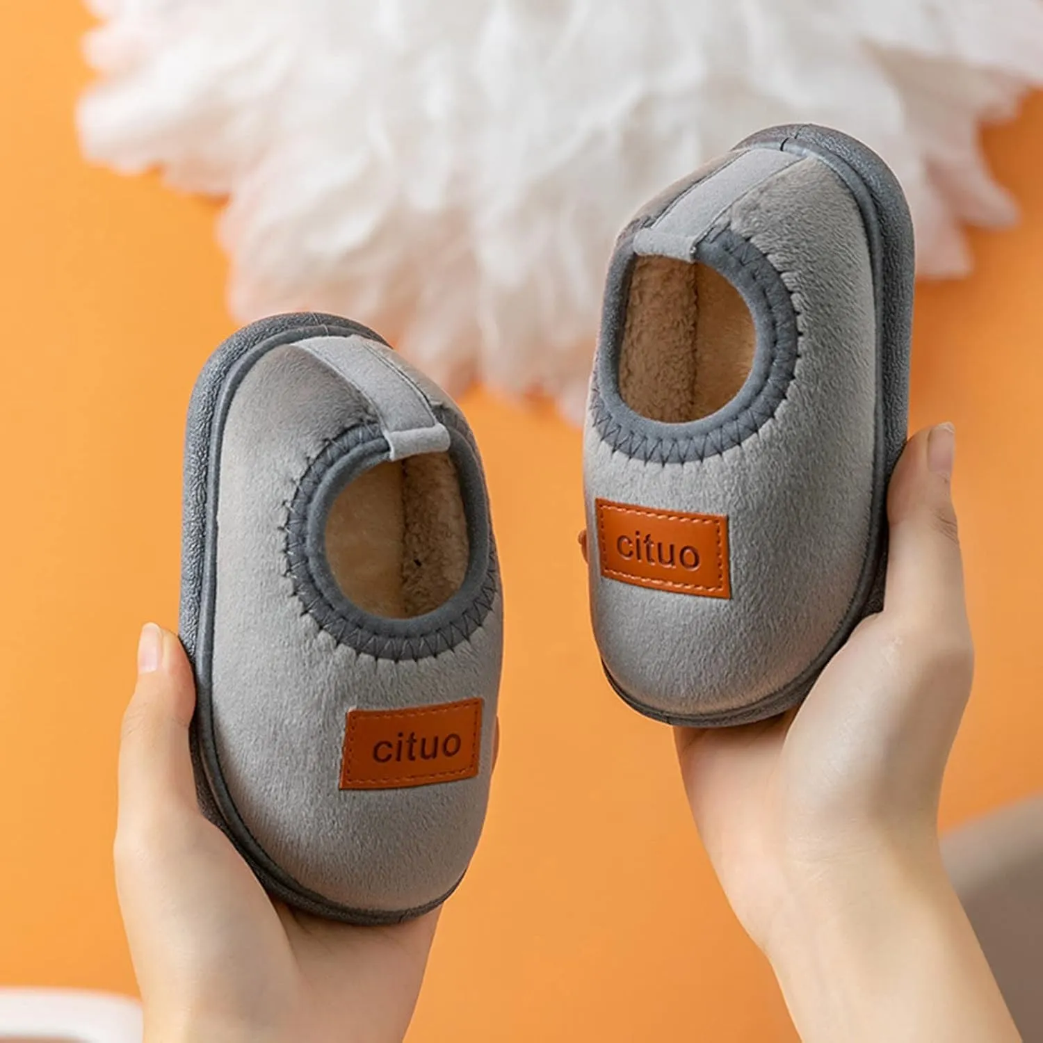 Fleece Shoes Baby Childrens Girl Cotton Shoes Solid Color Fashion Soft Sole Winter Warm Indoor Non Slip Cotton Shoes Lace up Sandals Baby Girl