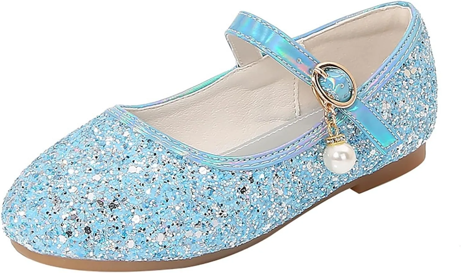 Girl's Dress Shoes Mary Jane Glitter Heel Wedding Bow Princess White Shoes for Toddler/Little/Big Kids