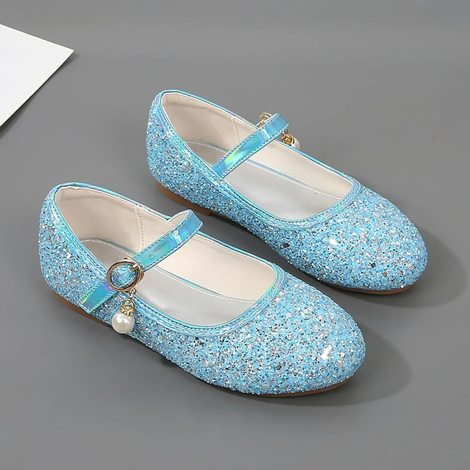 Girl's Dress Shoes Mary Jane Glitter Heel Wedding Bow Princess White Shoes for Toddler/Little/Big Kids