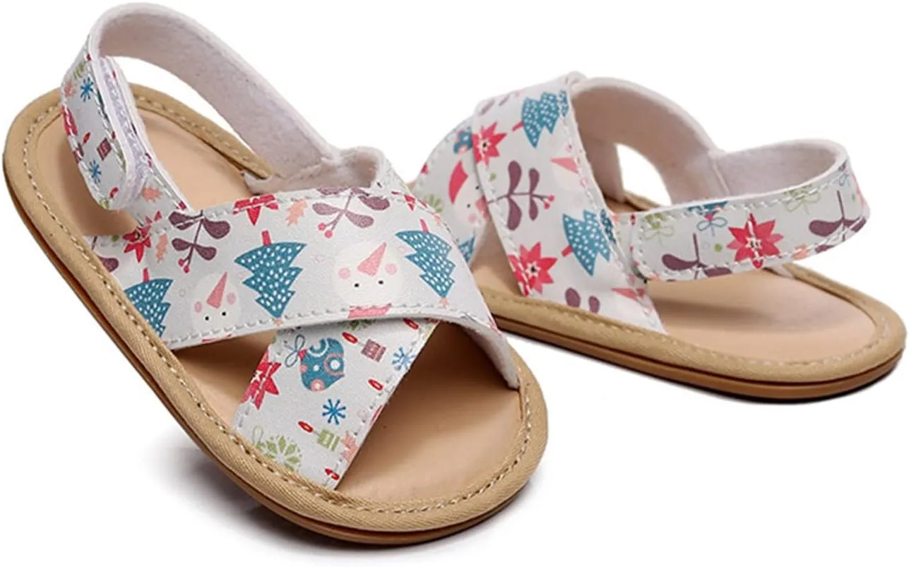 Girls Kids Flat Wide Sandals Animal Print X-Strap Ankle Barefoot Open Toe Shoes Baby Summer Casual First Walking Shoes