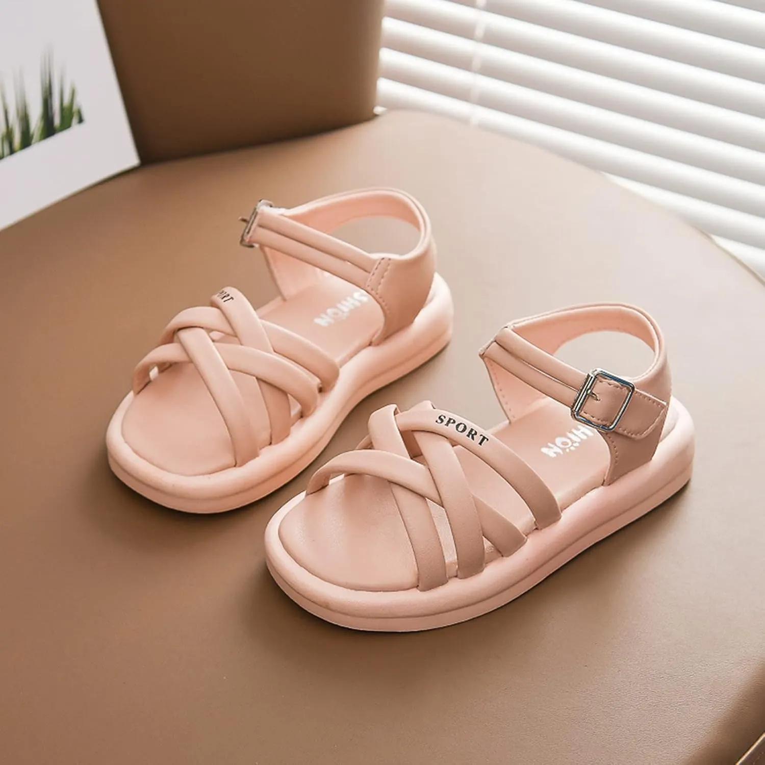 Girls Kids Foam Soft Leather Sandals Flat Non Slip Wide Shoes Baby Toddler Childrens Open Toe Beach Pool Summer Casual