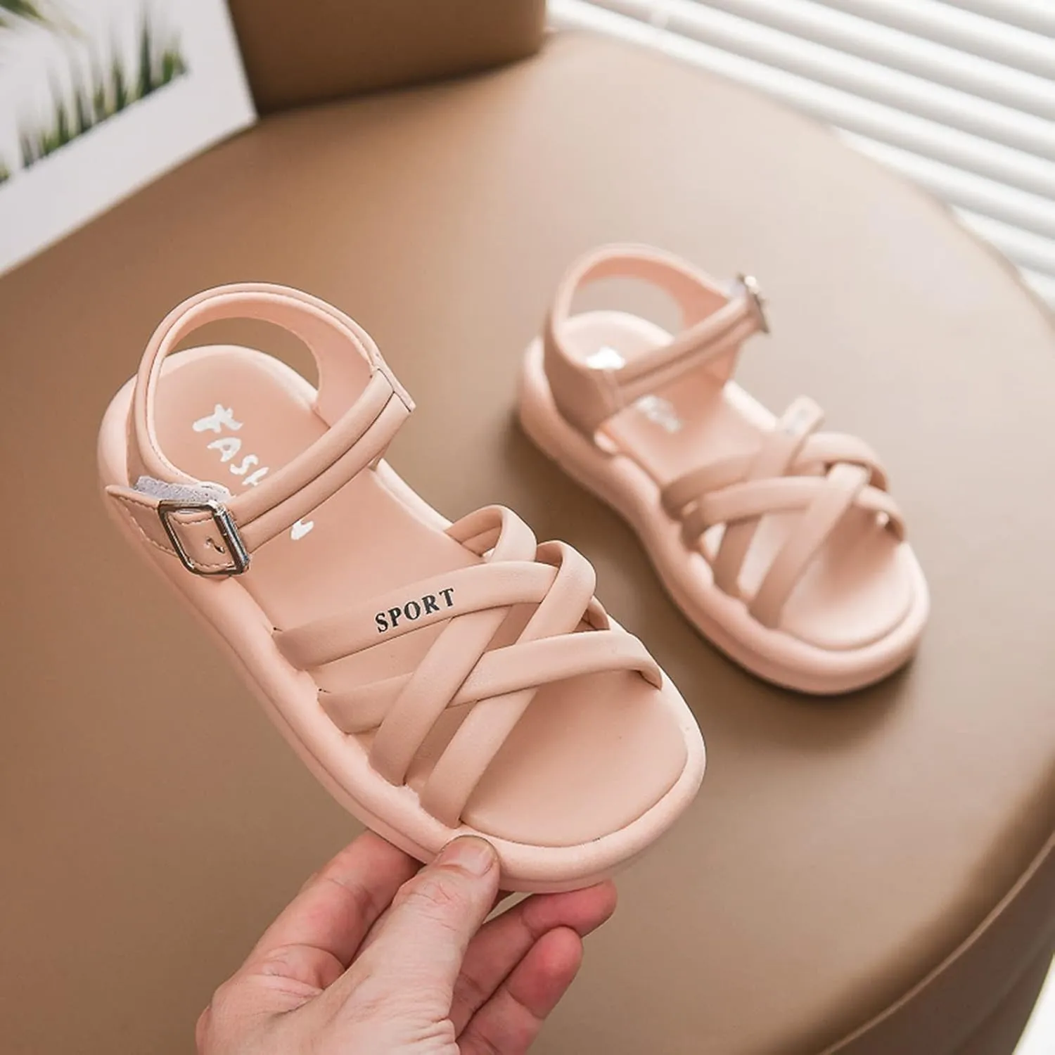 Girls Kids Foam Soft Leather Sandals Flat Non Slip Wide Shoes Baby Toddler Childrens Open Toe Beach Pool Summer Casual