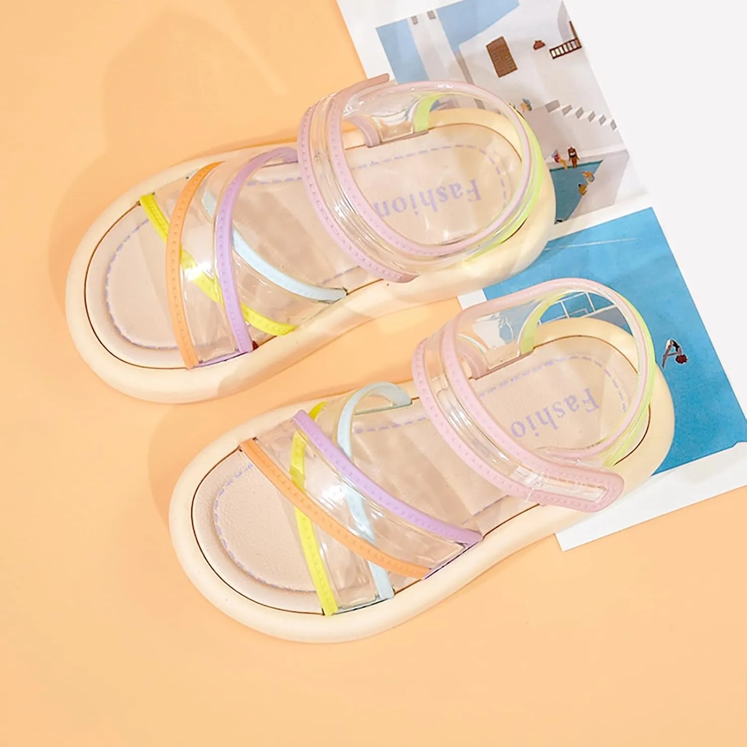 Girls Kids Foam Sole Sandals Jelly X-Strap Soft Outdoor Water Wide Shoes Baby Toddler Infant Summer Casual Non Slip