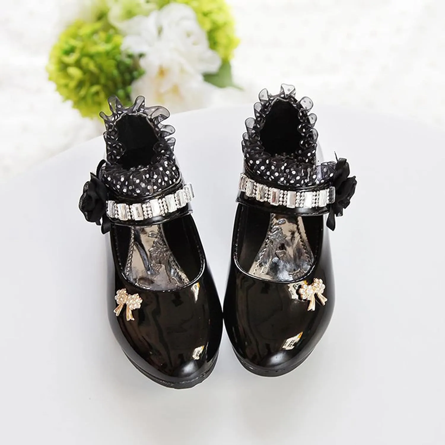 Girls Leather Princess Flower Children Soft Dance Baby Kid Shoes Shoes Single Baby Shoes Baby Hard Sole (Black, 6-12 Months)