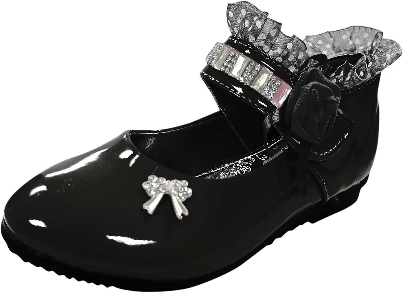 Girls Leather Princess Flower Children Soft Dance Baby Kid Shoes Shoes Single Baby Shoes Baby Hard Sole (Black, 6-12 Months)