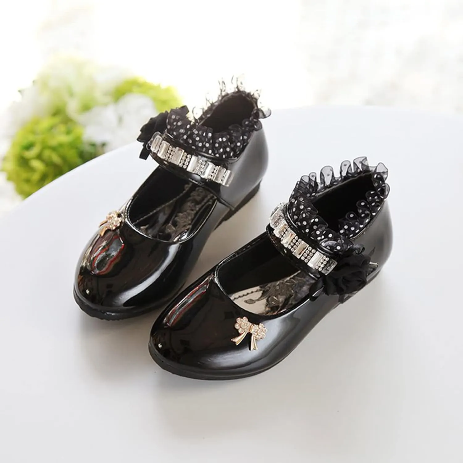 Girls Leather Princess Flower Children Soft Dance Baby Kid Shoes Shoes Single Baby Shoes Baby Hard Sole (Black, 6-12 Months)