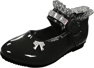 Girls Leather Princess Flower Children Soft Dance Baby Kid Shoes Shoes Single Baby Shoes Baby Hard Sole (Black, 6-12 Months)
