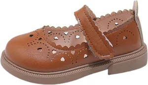 Girls Mary Jane School Flats Flower Wedding Party Dress Shoes Closed Toe Soft Sole Leather Wedges Sandals Breathable