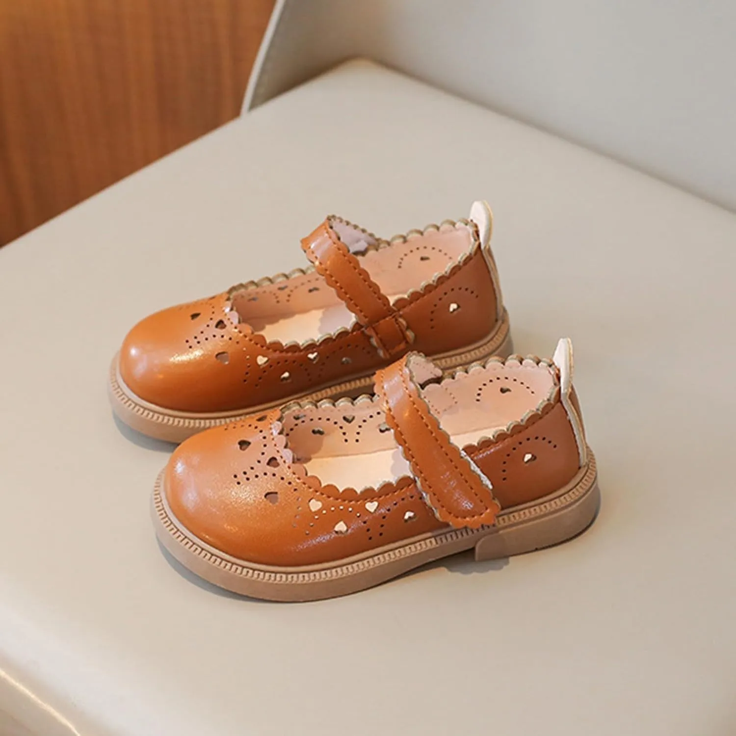 Girls Mary Jane School Flats Flower Wedding Party Dress Shoes Closed Toe Soft Sole Leather Wedges Sandals Breathable