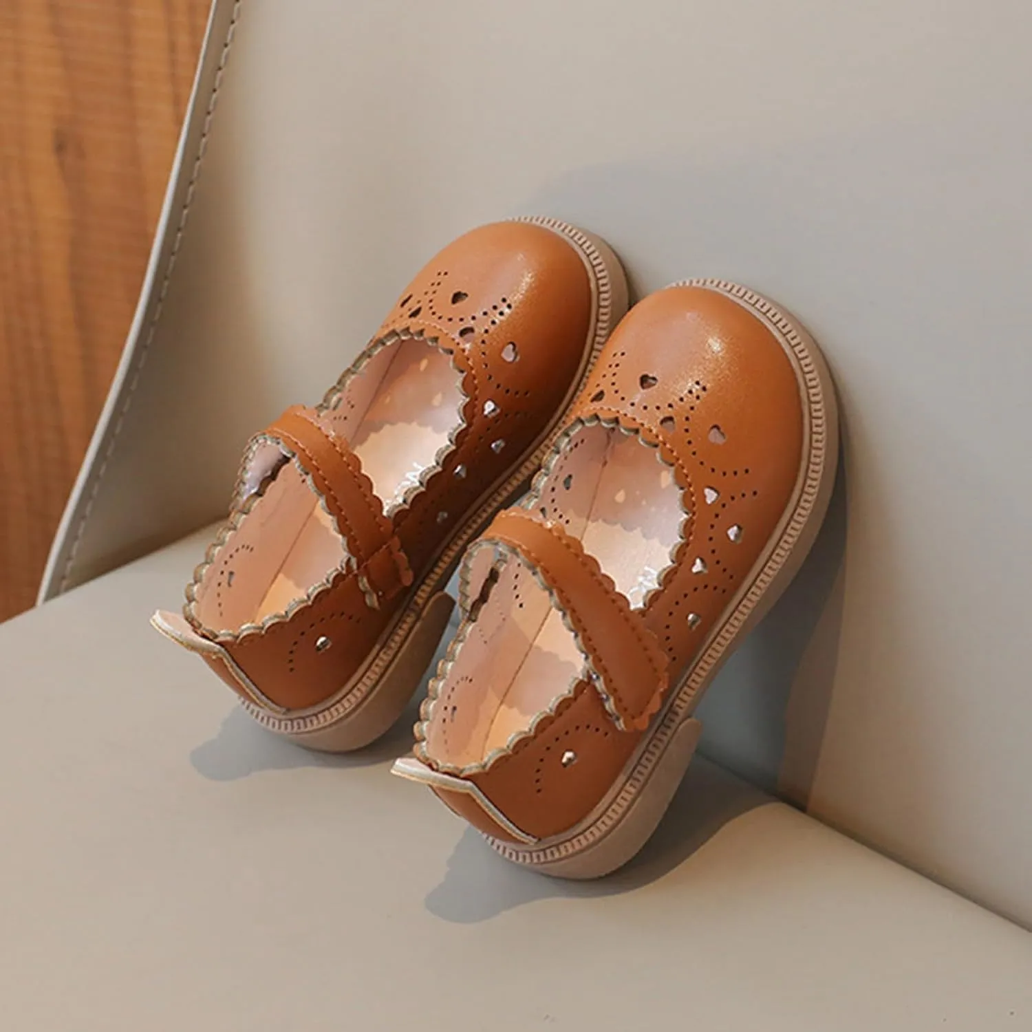 Girls Mary Jane School Flats Flower Wedding Party Dress Shoes Closed Toe Soft Sole Leather Wedges Sandals Breathable