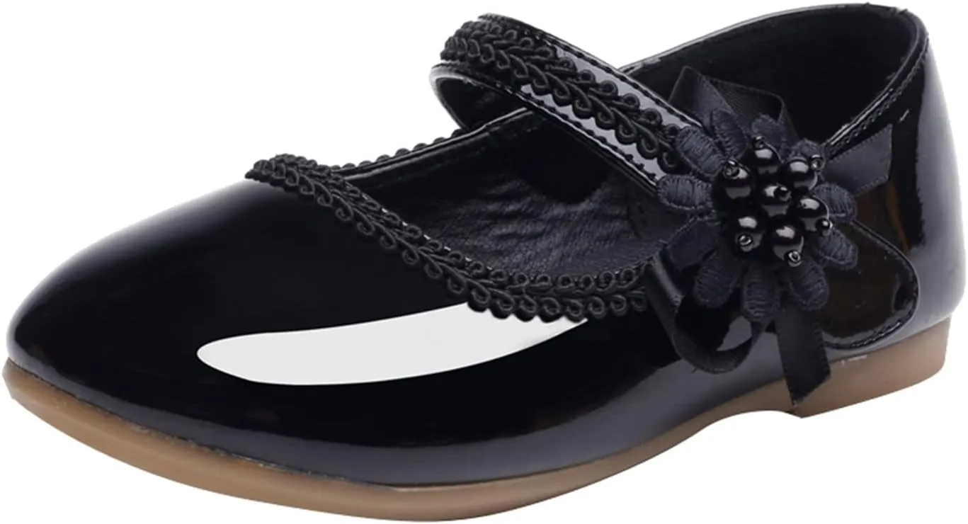 Girl's Mary Jane Shoes for Baby Girls Round Toe Low Heel Shoes with Slip-On Soft Soles Cute Leather Flat Shoes Soft Leather Moccasins (Black, 9.5 Toddler)