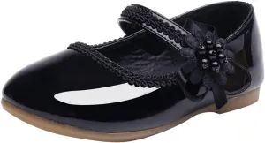 Girl's Mary Jane Shoes for Baby Girls Round Toe Low Heel Shoes with Slip-On Soft Soles Cute Leather Flat Shoes Soft Leather Moccasins (Black, 9.5 Toddler)