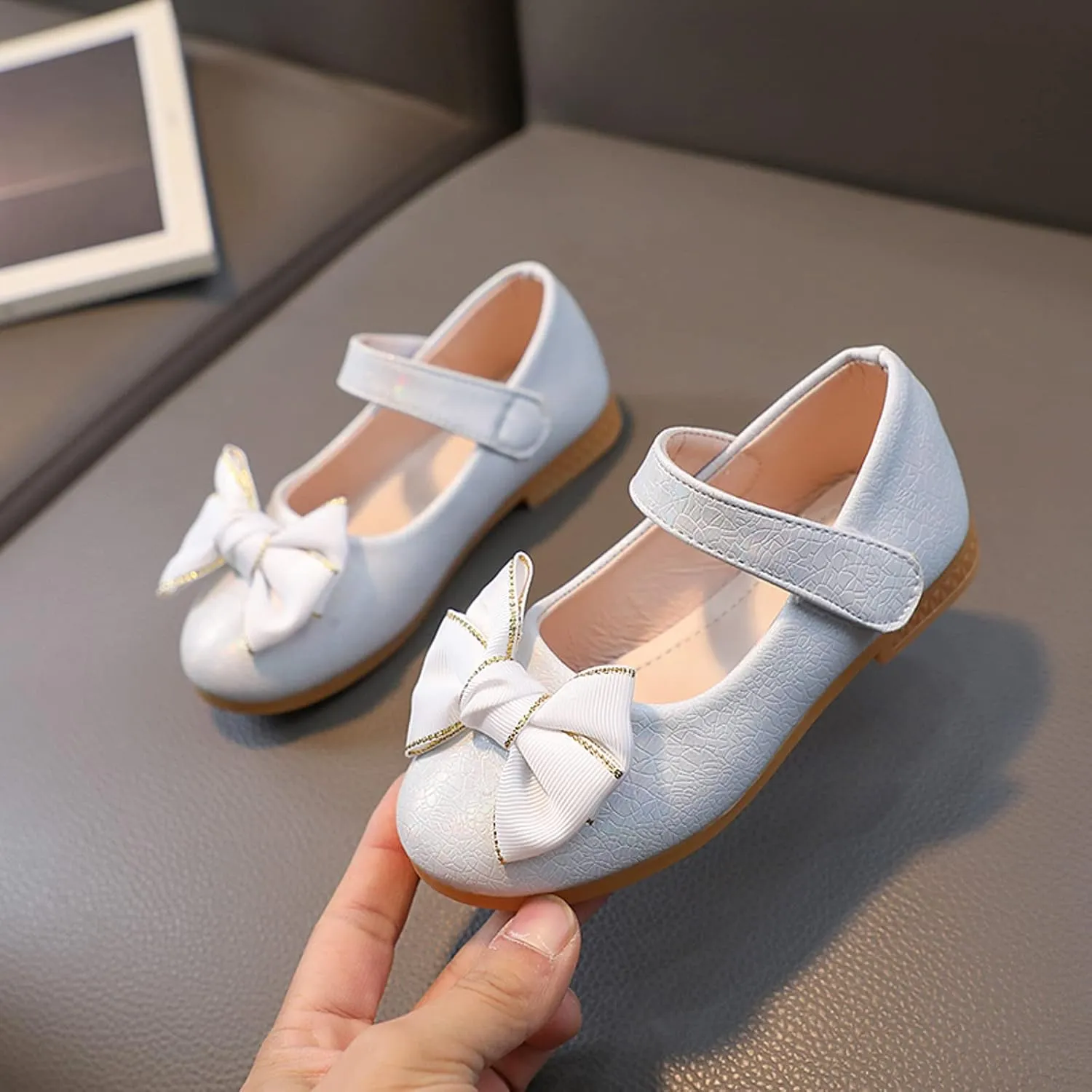 Girls Mary Jane Toddler Flower Girl Dress Shoes Little Girl Ballet Uniform Flat Bow Strap for Wedding Part School