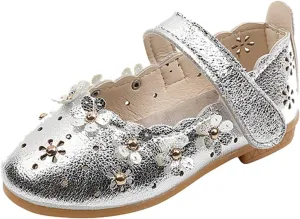 Girls Sandal Shoes Flower Shoes Hollow Flower Shoes Sandals Soft Sole Princess Sandals Sock Shoes (Silver, 15 Months)