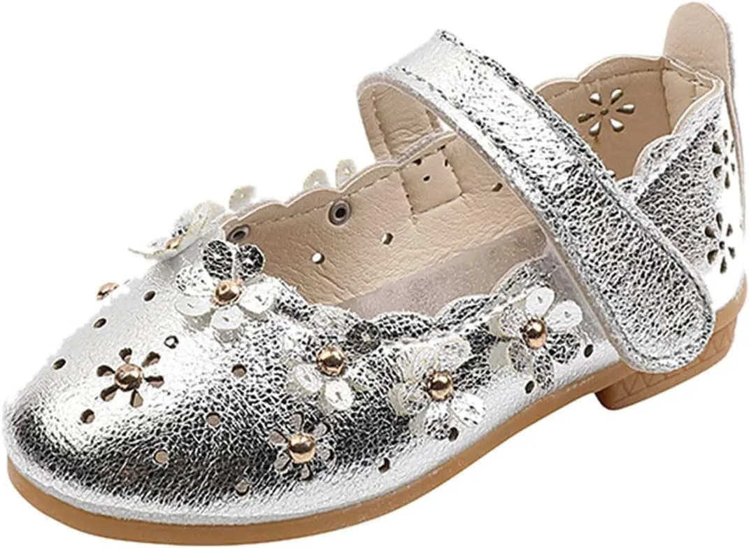 Girls Sandal Shoes Flower Shoes Hollow Flower Shoes Sandals Soft Sole Princess Sandals Sock Shoes (Silver, 15 Months)