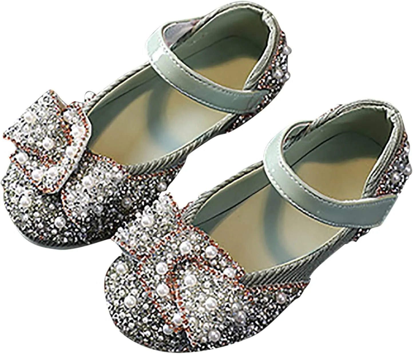 Girls Sandals Crystal Baby Infant Bling Kids Shoes Princess Shoes Pearl Shoes Dancing Single Shoes Slide (Green, 21)