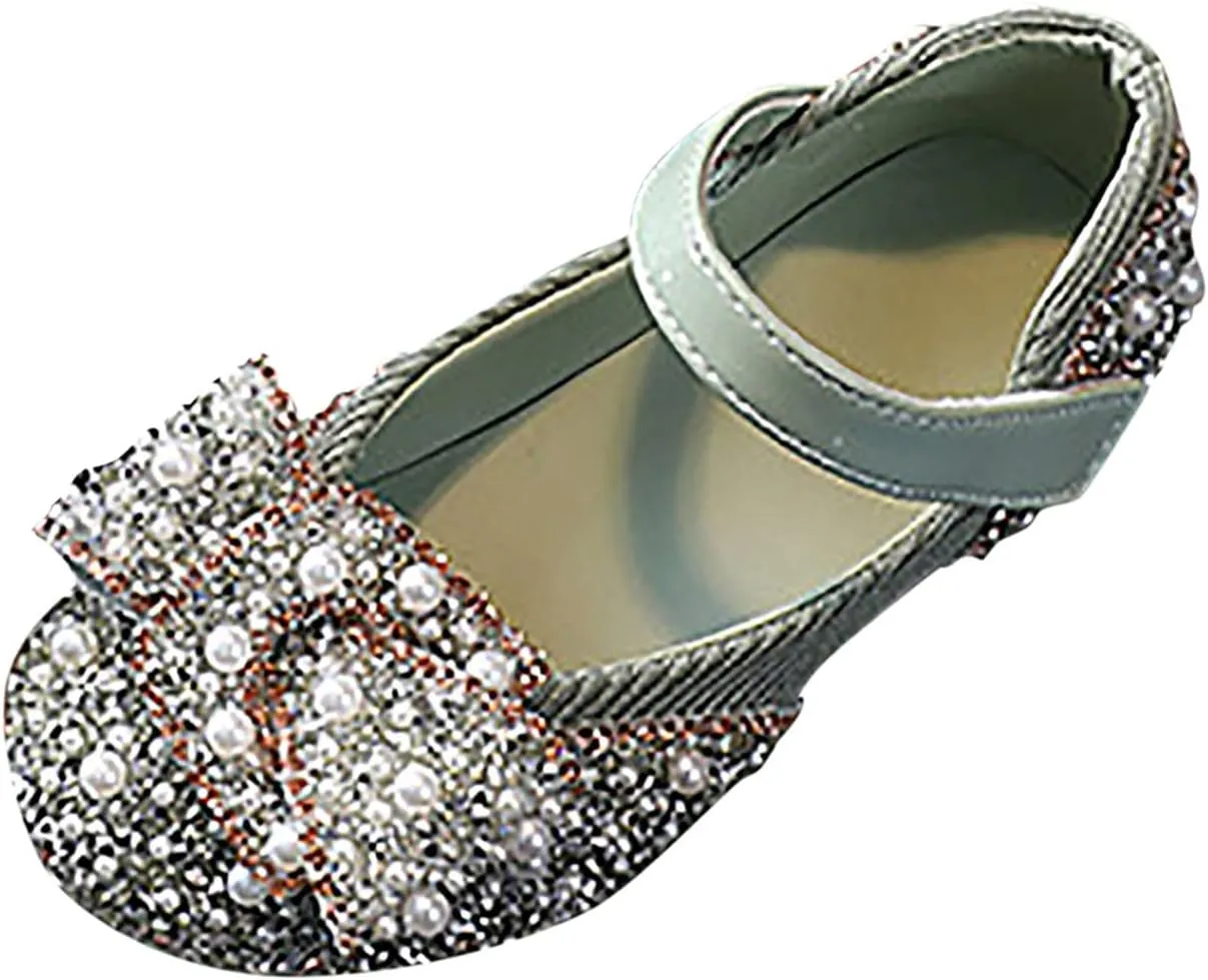 Girls Sandals Crystal Baby Infant Bling Kids Shoes Princess Shoes Pearl Shoes Dancing Single Shoes Slide (Green, 21)