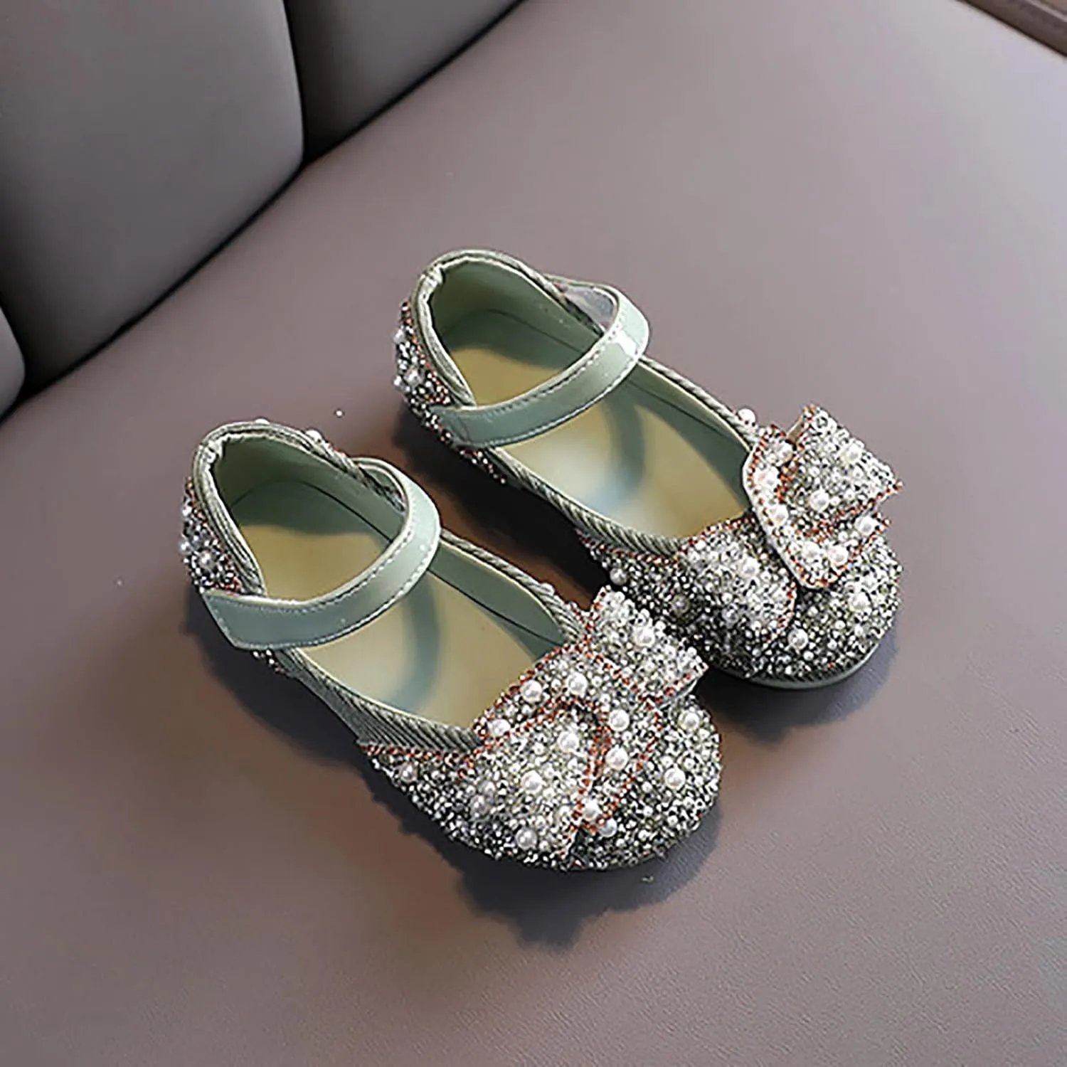 Girls Sandals Crystal Baby Infant Bling Kids Shoes Princess Shoes Pearl Shoes Dancing Single Shoes Slide (Green, 21)