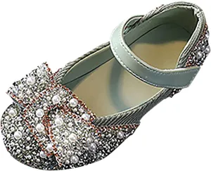 Girls Sandals Crystal Baby Infant Bling Kids Shoes Princess Shoes Pearl Shoes Dancing Single Shoes Slide (Green, 21)
