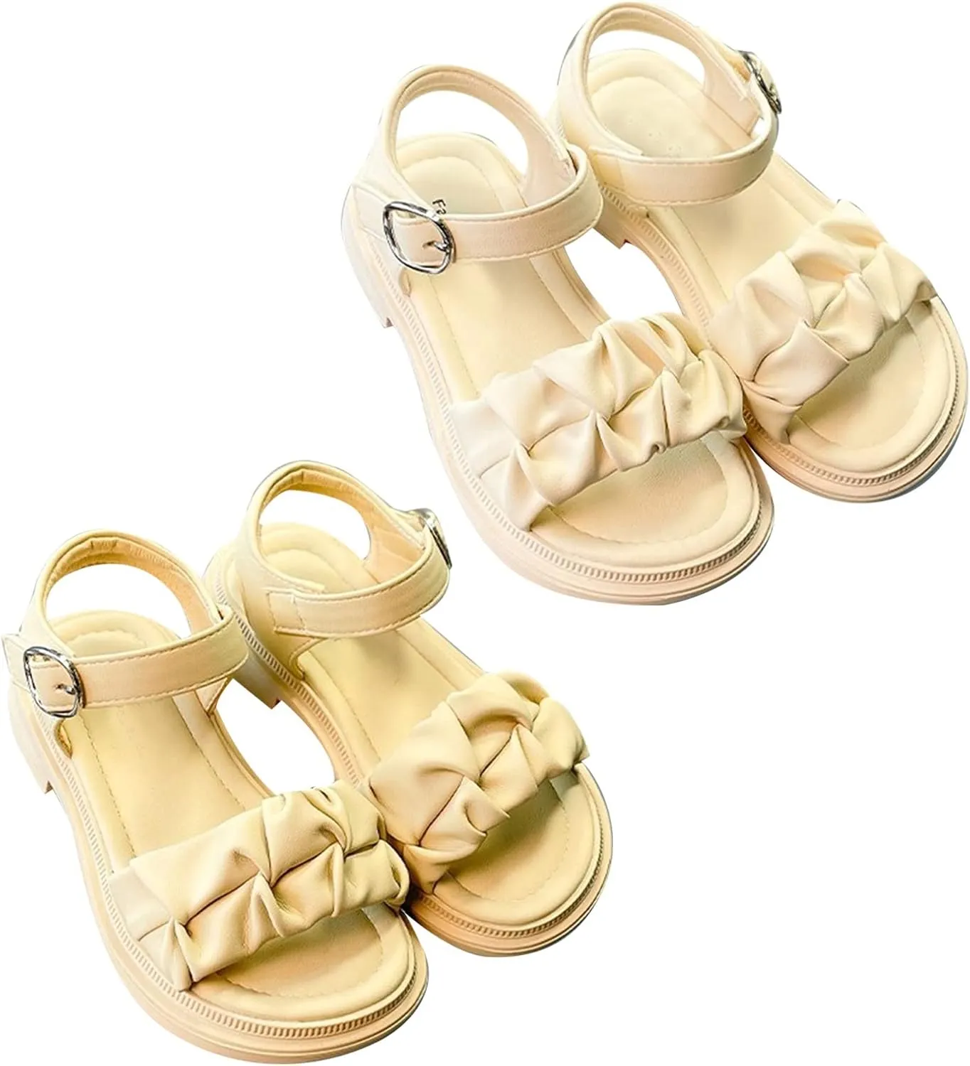Girls Sandals Open Air Pleated Design Princess Shoes Dress Flat Shoes Casual Fashion for Little Child Baby Shoes Size 5 (Beige, 1.5 Big Kids)