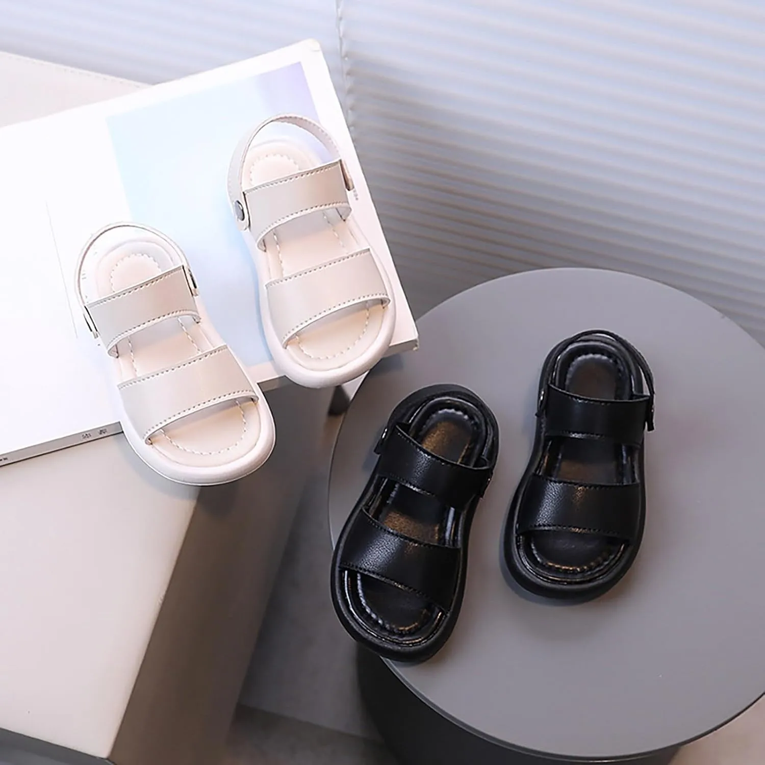 Girls Sandals Open Toe Anti Slip Soft Sole Beach Play Shoes Back Strap Sandals Flat for Toddler Summer Footwear