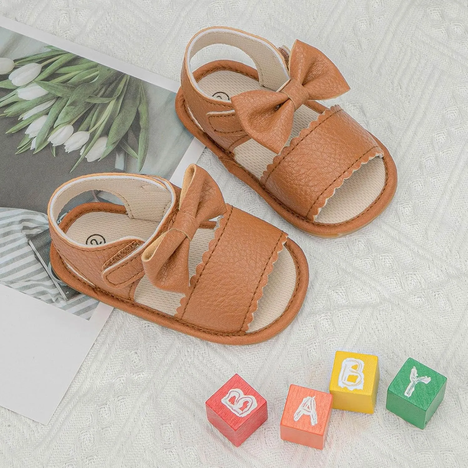 Girl's Sandals Soft Sole Infant Baby Girl Boy Sandals Premium Summer Outdoor Casual Beach Shoes With Flower Bowknot Slip Rubber Sole Newborn Toddler Prewalker First Walking Shoes