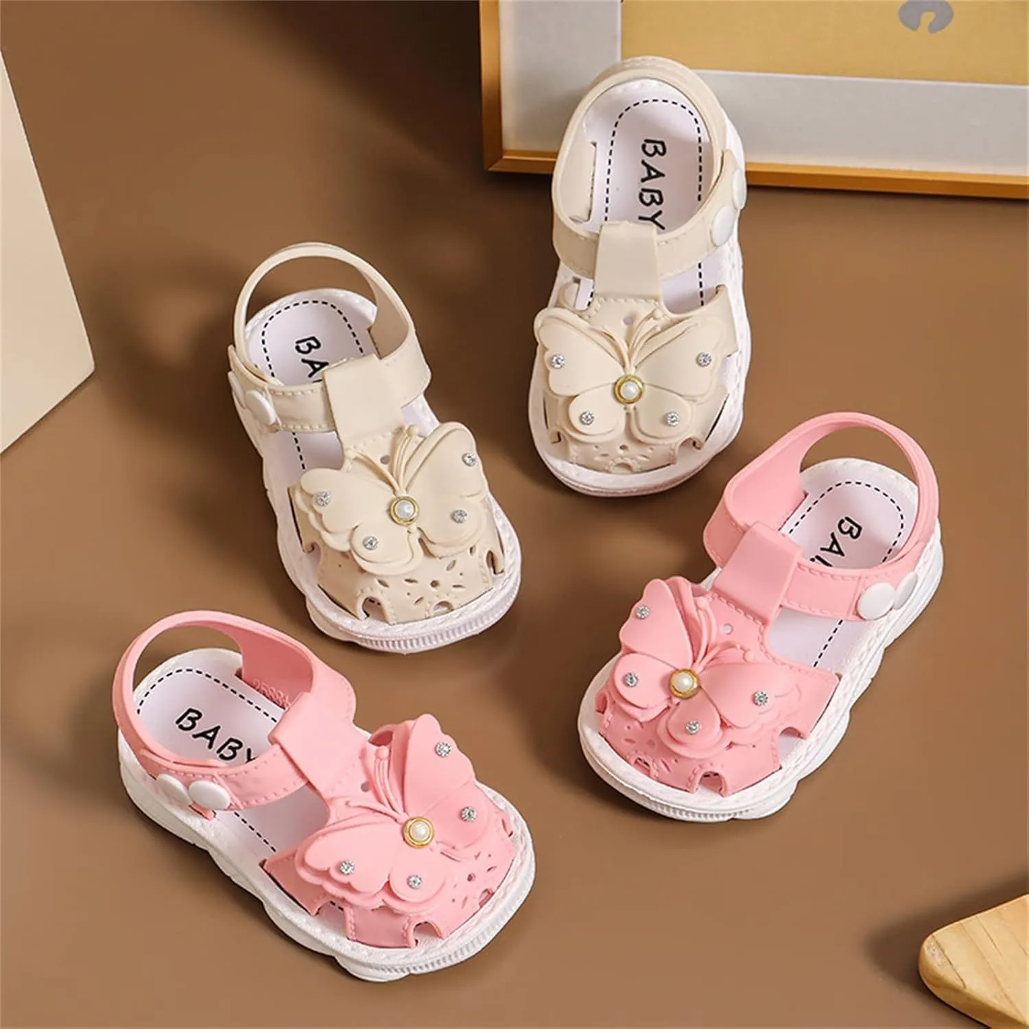 Girls Soft Closed Toe Party Flat Shoes Summer Sandals Girl Baby Toddler Shoes Summer Bow Pearl Daily Wear Sandals