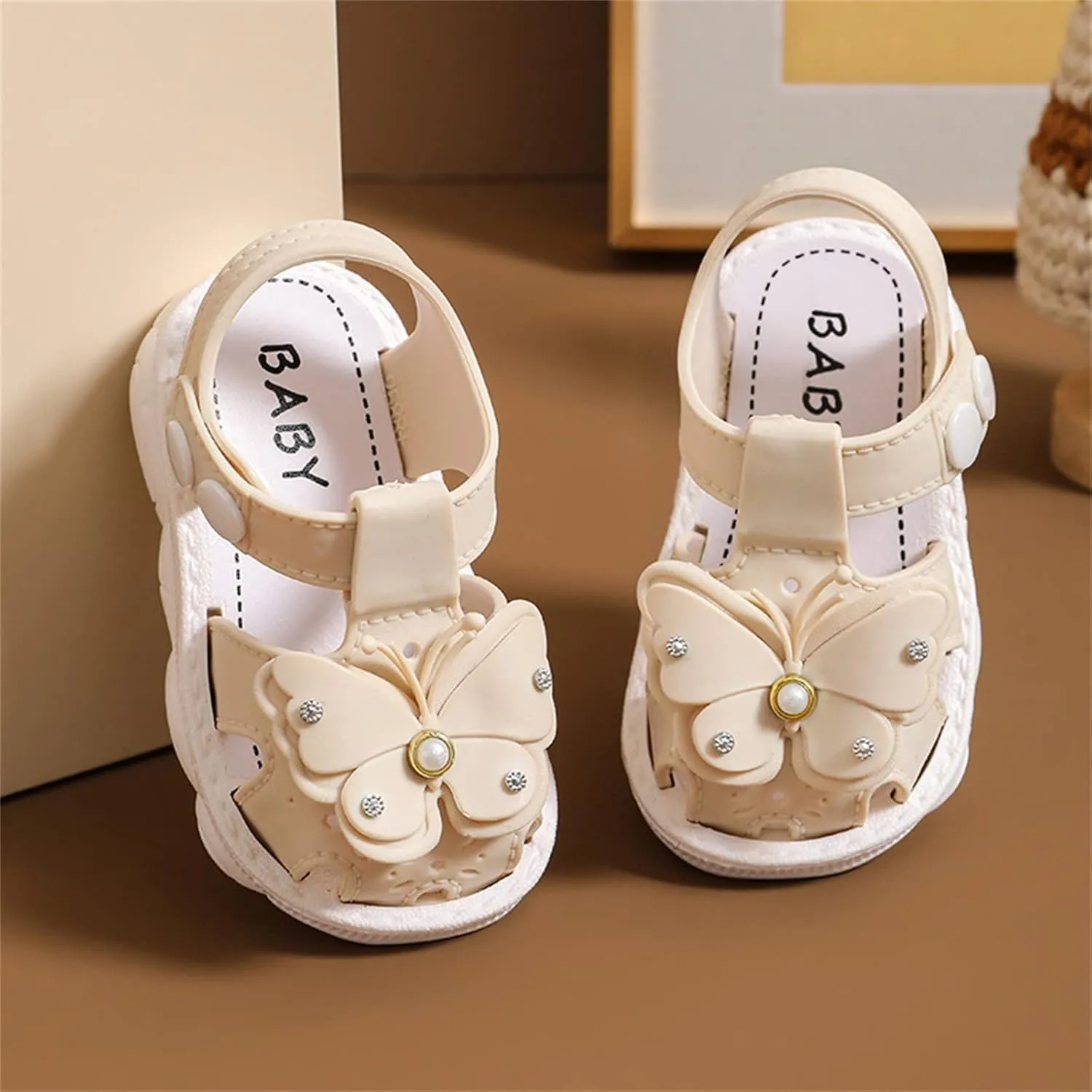 Girls Soft Closed Toe Party Flat Shoes Summer Sandals Girl Baby Toddler Shoes Summer Bow Pearl Daily Wear Sandals