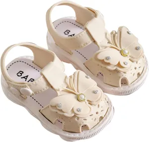 Girls Soft Closed Toe Party Flat Shoes Summer Sandals Girl Baby Toddler Shoes Summer Bow Pearl Daily Wear Sandals