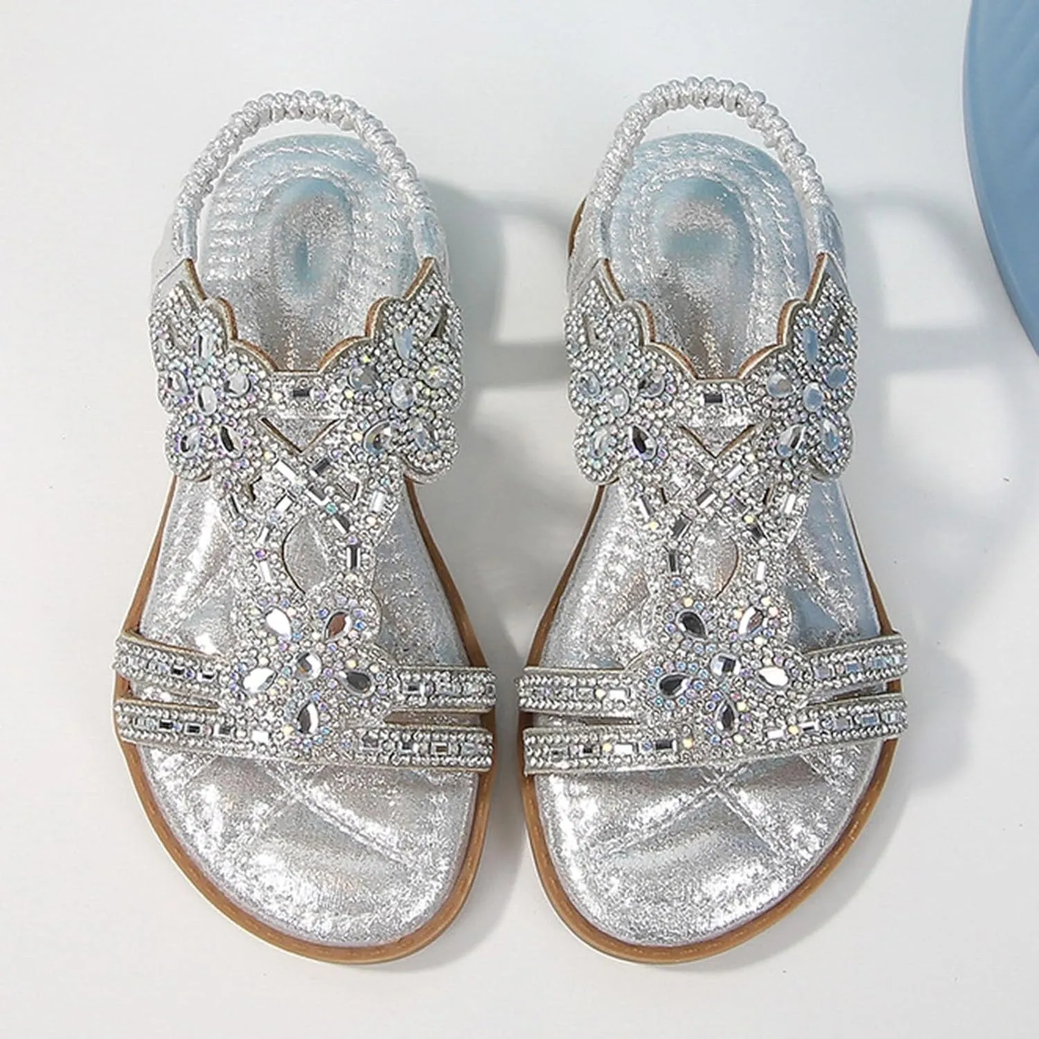 Girls Sparkly Princess Mary Jane Ballet Flats Soft Sole Sandals Kids Glitter Rhinestone Flower Wedding Party Shoes