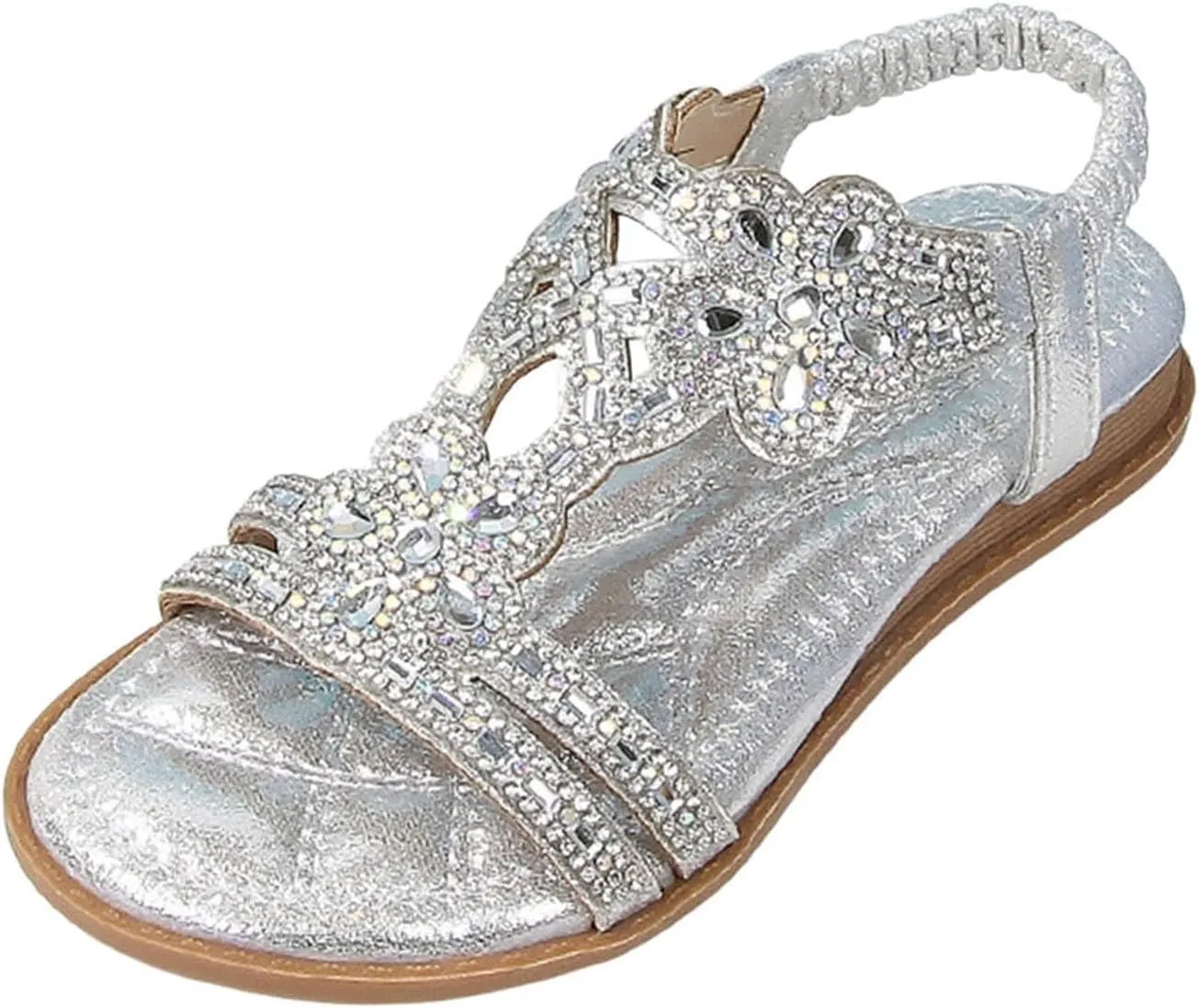 Girls Sparkly Princess Mary Jane Ballet Flats Soft Sole Sandals Kids Glitter Rhinestone Flower Wedding Party Shoes