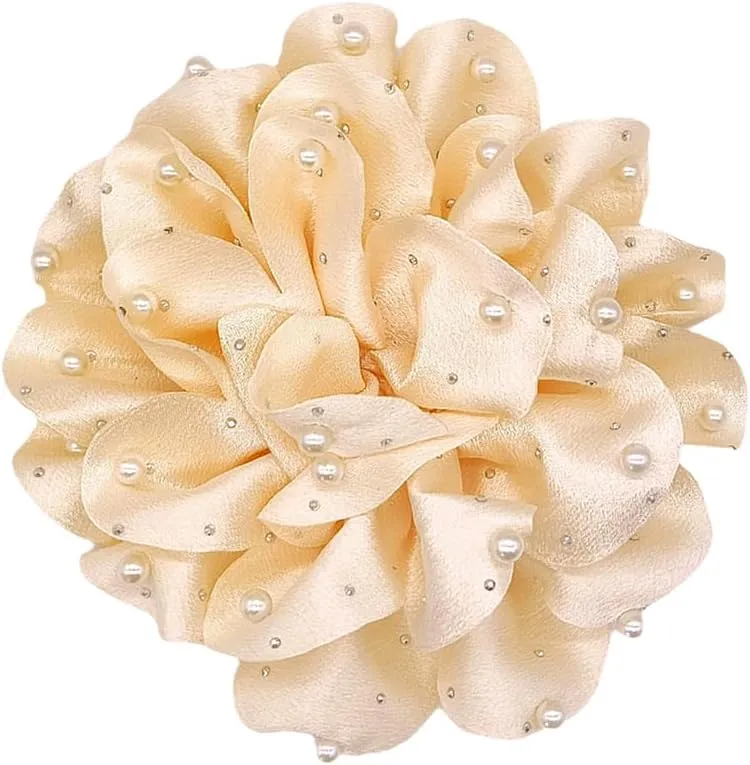Handmade Chiffon Large Flower Pearl Brooches for Women Layered Satin Fabric Rose Floral Brooch Lapel Pins Pearl Brooch Party Clothes Jewelry