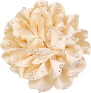 Handmade Chiffon Large Flower Pearl Brooches for Women Layered Satin Fabric Rose Floral Brooch Lapel Pins Pearl Brooch Party Clothes Jewelry