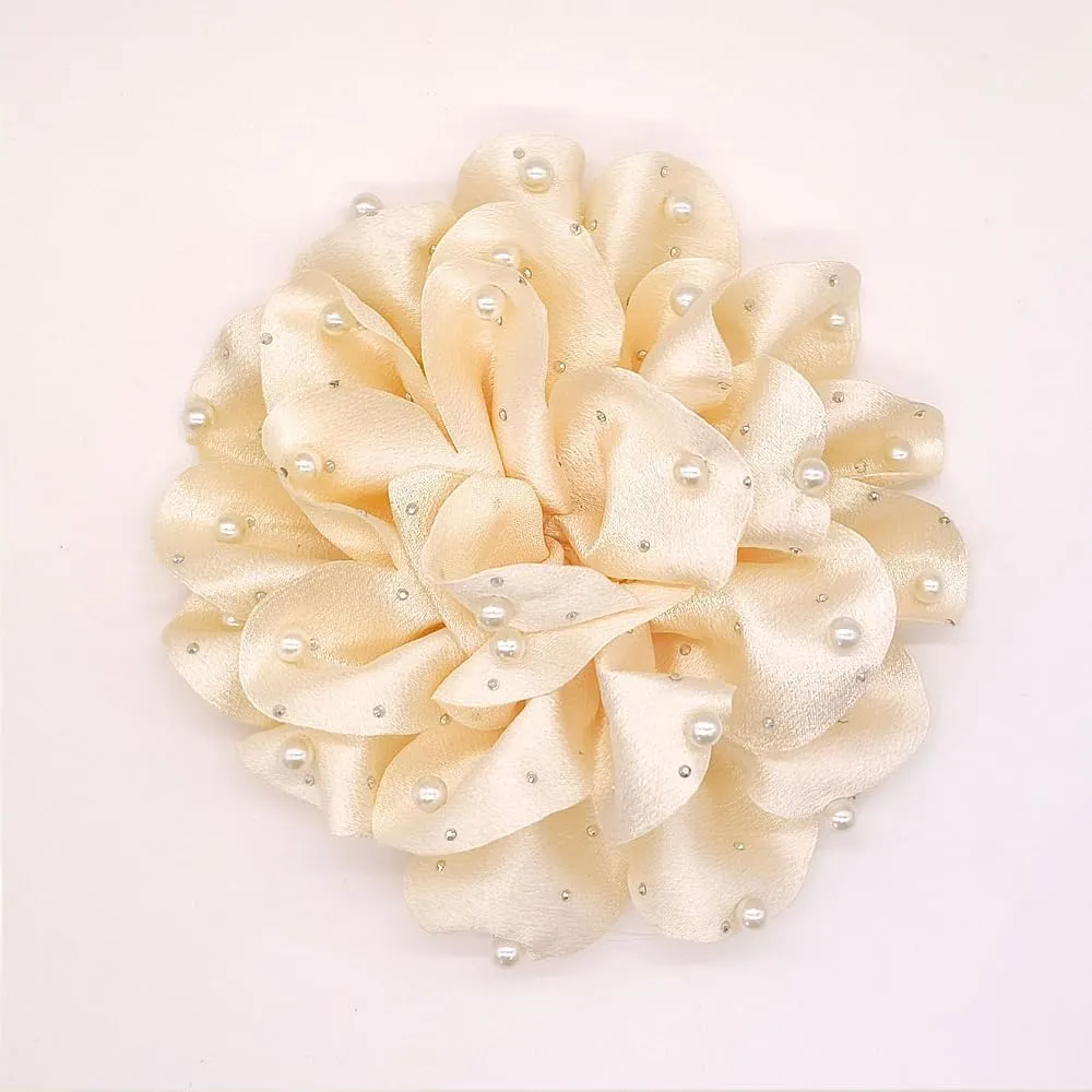 Handmade Chiffon Large Flower Pearl Brooches for Women Layered Satin Fabric Rose Floral Brooch Lapel Pins Pearl Brooch Party Clothes Jewelry