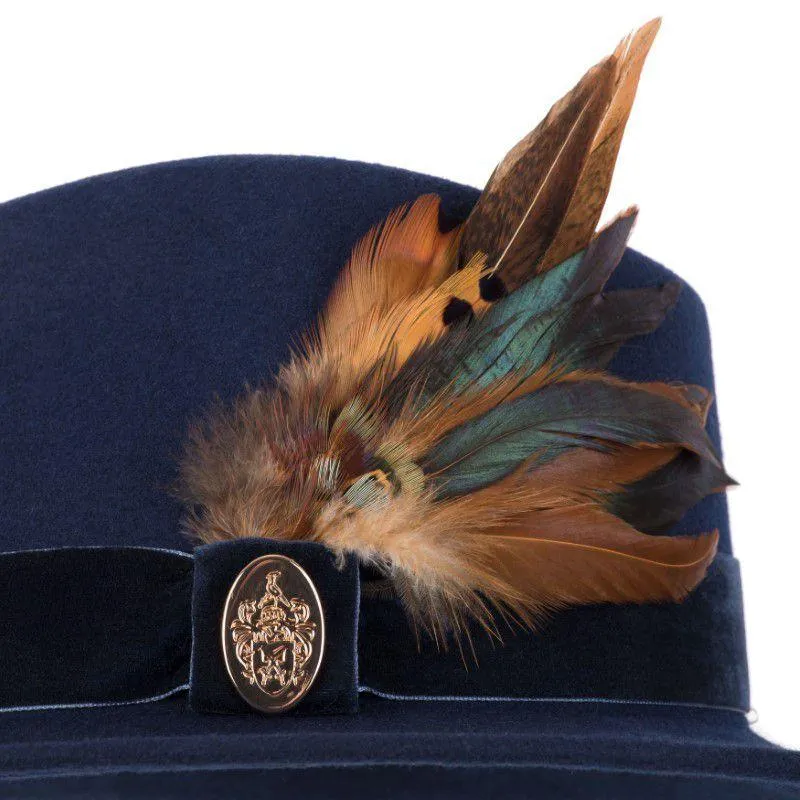Hicks & Brown Chelsworth Coque & Pheasant Fedora - Navy